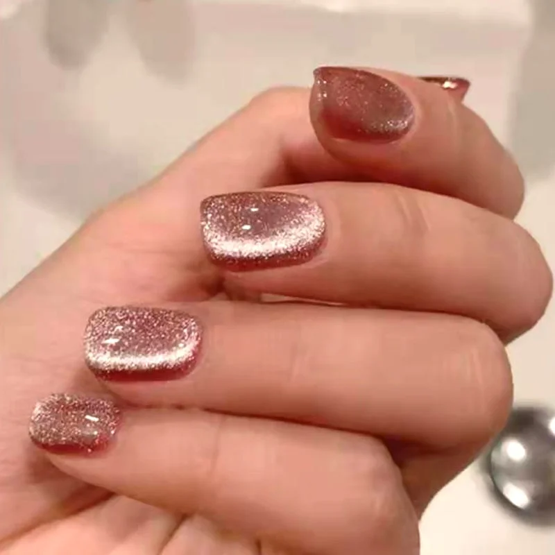 24pcs Purple Gray Fake Nail Patch Cat Eye False Nail Patch Press On Finger Nail Tips Detachable Full Cover Acrylic Nails-Nail Inspo