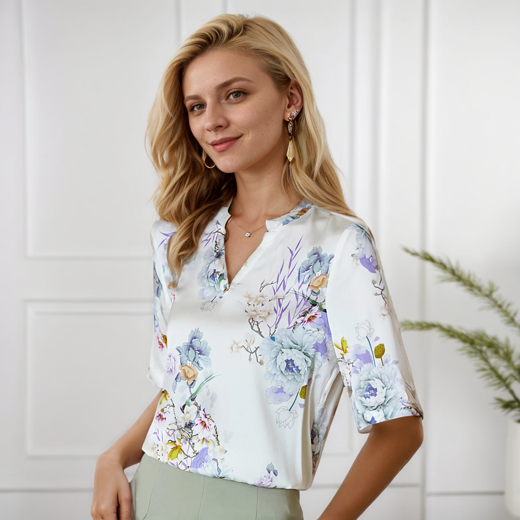 V-neck Gentle Silk Shirt for Women REAL SILK LIFE