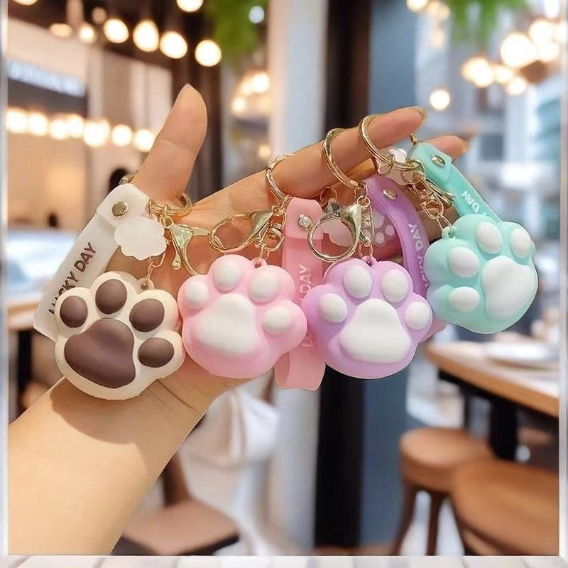 Cute Paw Print Silica Gel Unisex Bag Pendant Keychain