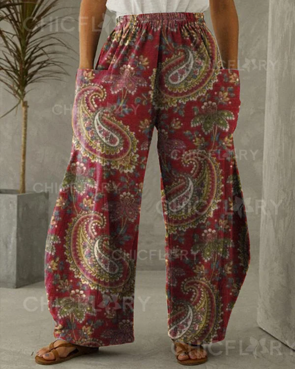 Women's Vintage Paisley Print Loose Pants