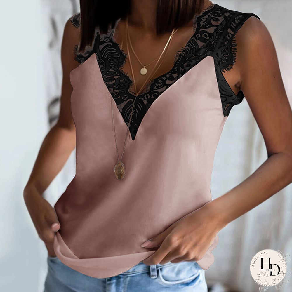 Lace V-Neck Solid Women Vest Top Straps Tank tops Casual Sleeveless Shirts Blazers