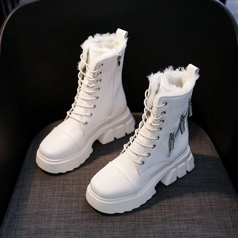 White Chunky Winter Boots Women Fur Combat Ankle Boots For Women Black Pltaform Winter Snkeaers 2021 New Fashion Punk Goth Shoes