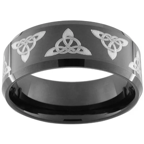 Women Or Men's Tungsten Carbide Wedding Band Rings,Multi Triquetra Celtic Knot Tungsten Ring - Black With Laser Etched Irish Trinity Design With Mens And Womens For 4MM 6MM 8MM 10MM