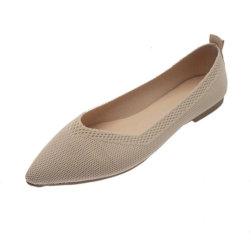 Lourdasprec 2022 Women Summer Mesh Casual Shoes Fashion Knitted Pointed-toe Flats Spring Woven Breathable Shoes Size 35~40