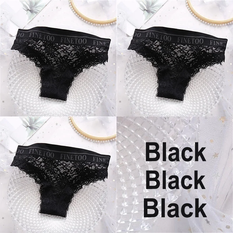 3PCS/Set Lace Panties Women Sexy Underwear Briefs Floral Lace Female Underpants Solid Color Intimate Lingerie Woman Panties M-XL