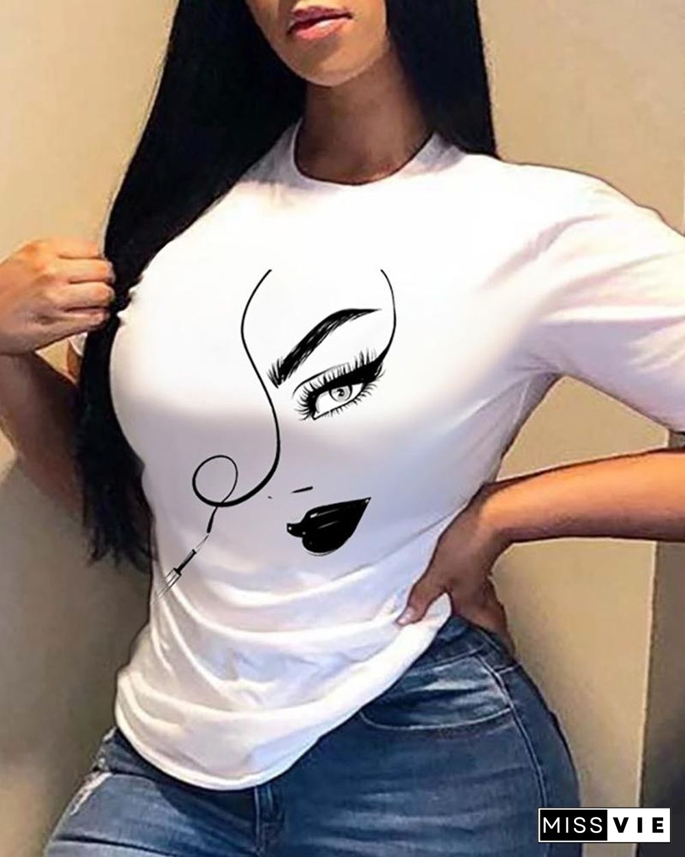 Figure Print Short Sleeve Casual T-shirt