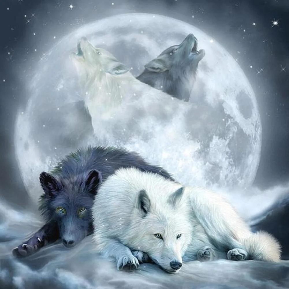 Full Round Diamond Painting Moon Wolves (30*30cm)