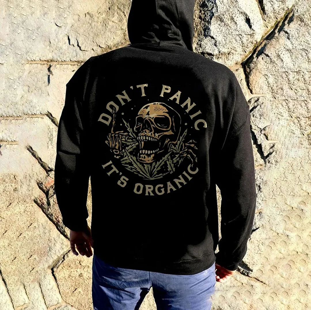 DON’T PLANIC IT’S ORGANIC Roaring Skull Graphic Casual Black Print Hoodie