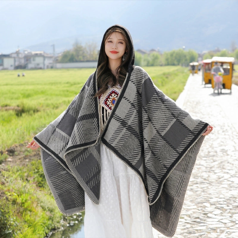 Ethnic Style Hooded Shawl Cloak Lijiang Xinjiang Tibet Northwest Tourism Wear Photograph Warm Outer Cape