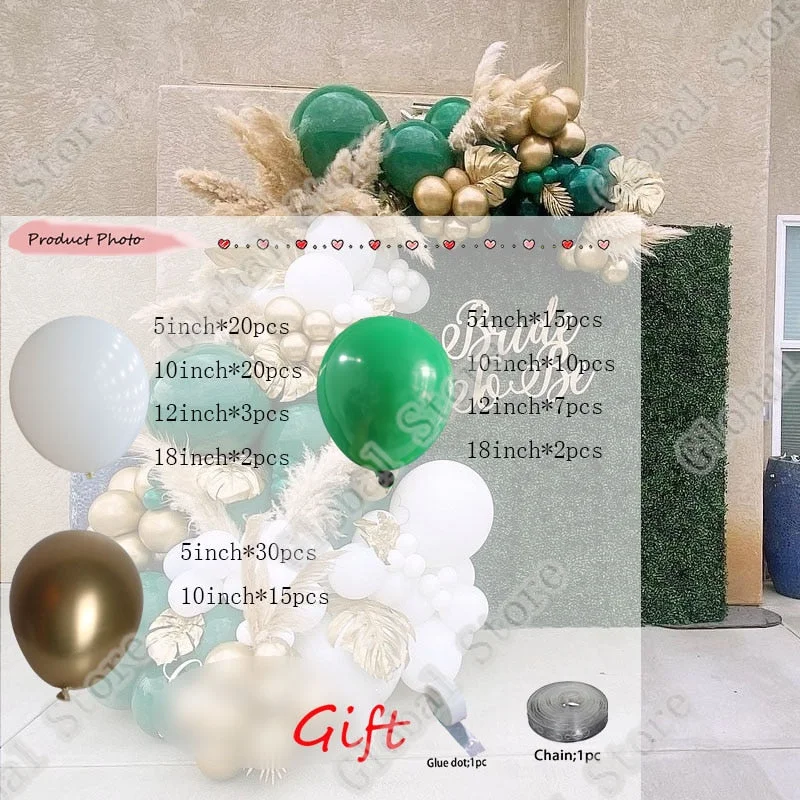 Christmas Gift 124Pcs Gold White Double Green Black Latex Balloons Garland Arch Wedding Birthday Graduation Baby Shower Home Decors