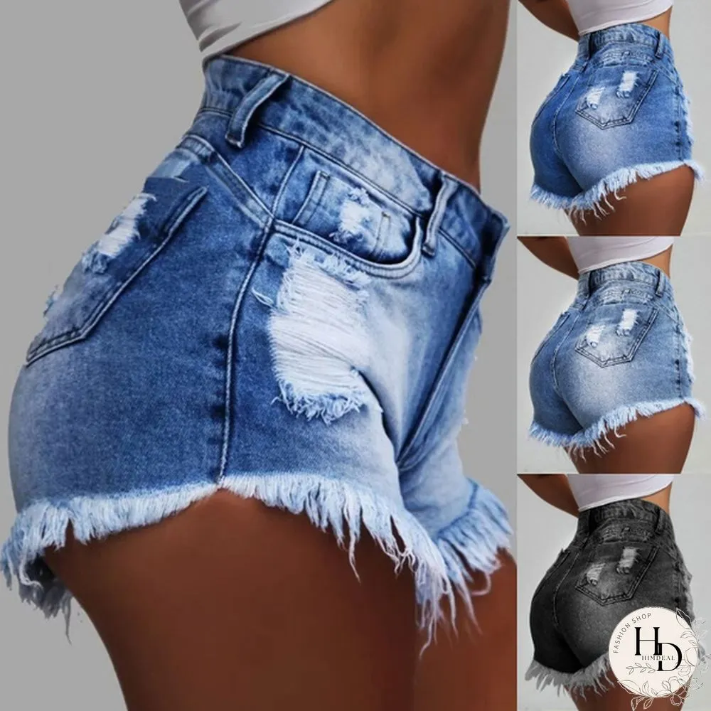 Womens Summer Fashion Solid Color Denim Shorts Casual High Waist Skinny Leggings Slim Fit