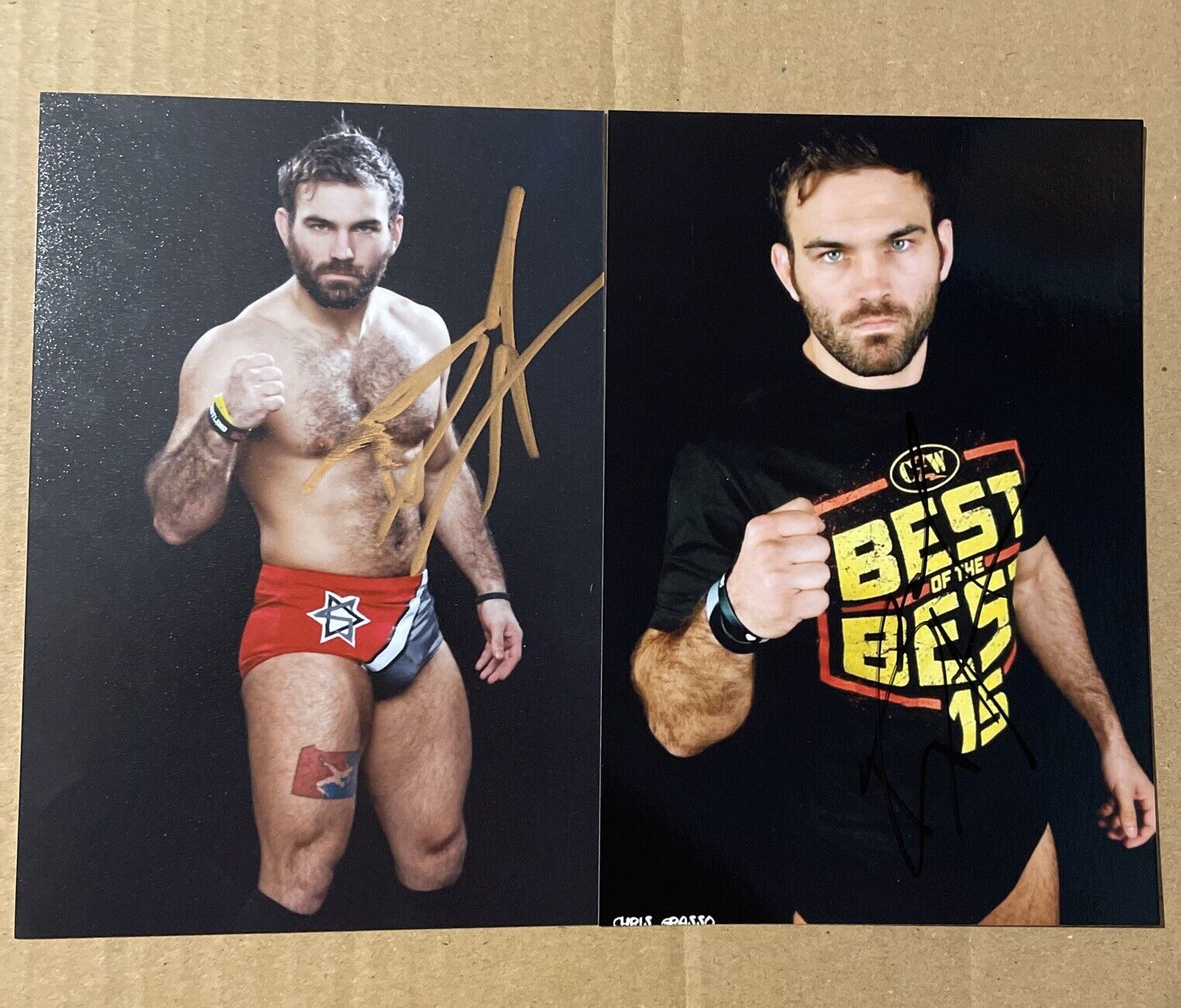 DAVID STARR Hand Signed 6x4 Photo Poster paintings X2 UK British Wrestling Autograph Sport ROH