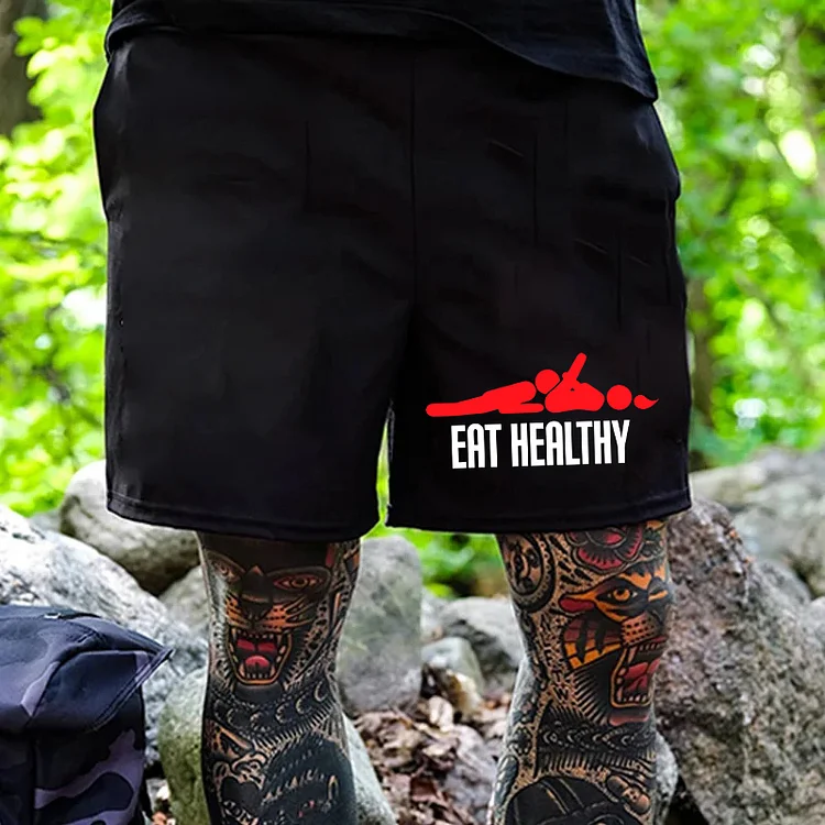 Eat Healthy Black Printed Shorts