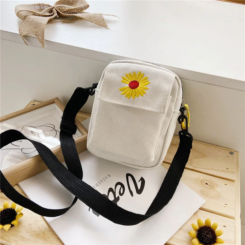 Pongl Women's Single Shoulder Bag Fashion Solid Color Casual Handbag Outdoor Daisy Canvas Handbag Zipper Cross-body Bag Messenger Bag