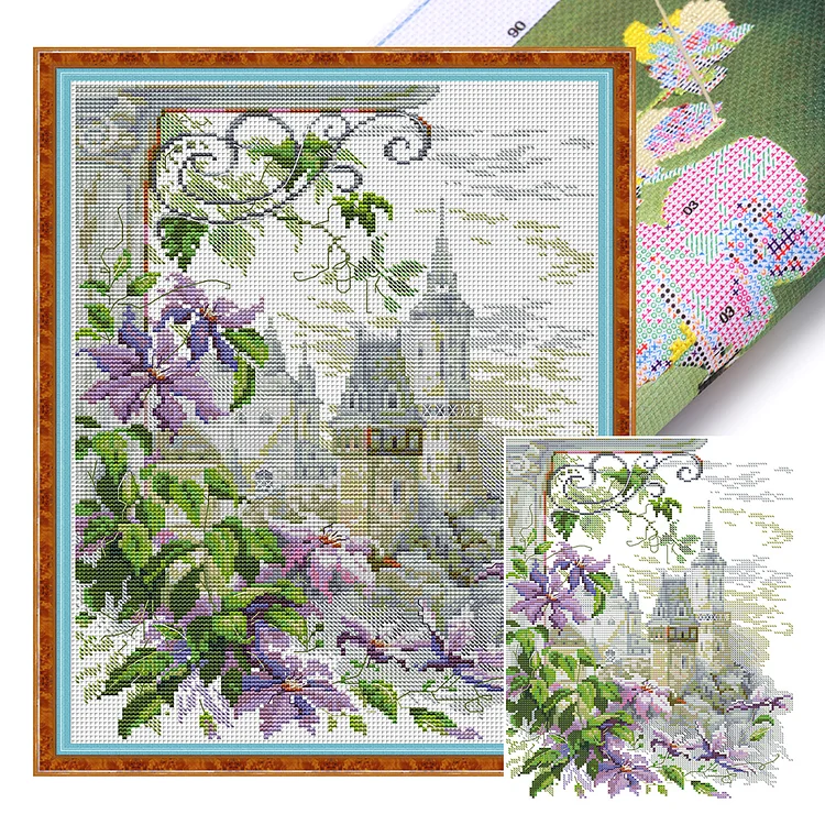 【Joy Sunday Brand】Clematis 2 (30*37cm) 14CT Stamped Cross Stitch gbfke