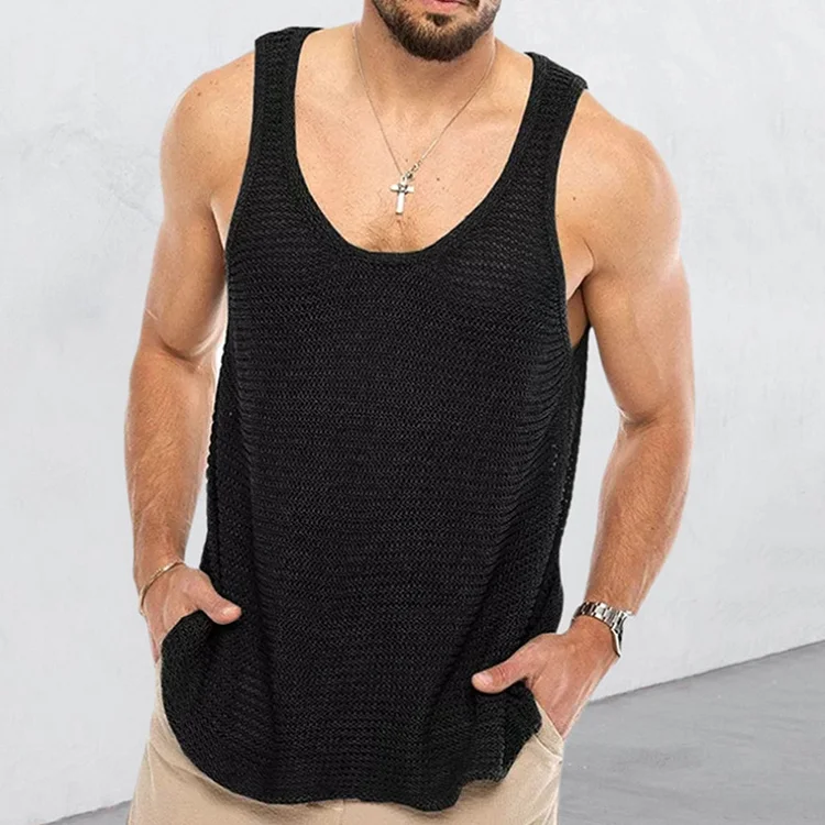Loose Solid Color Breathable Sleeveless Knit Vest