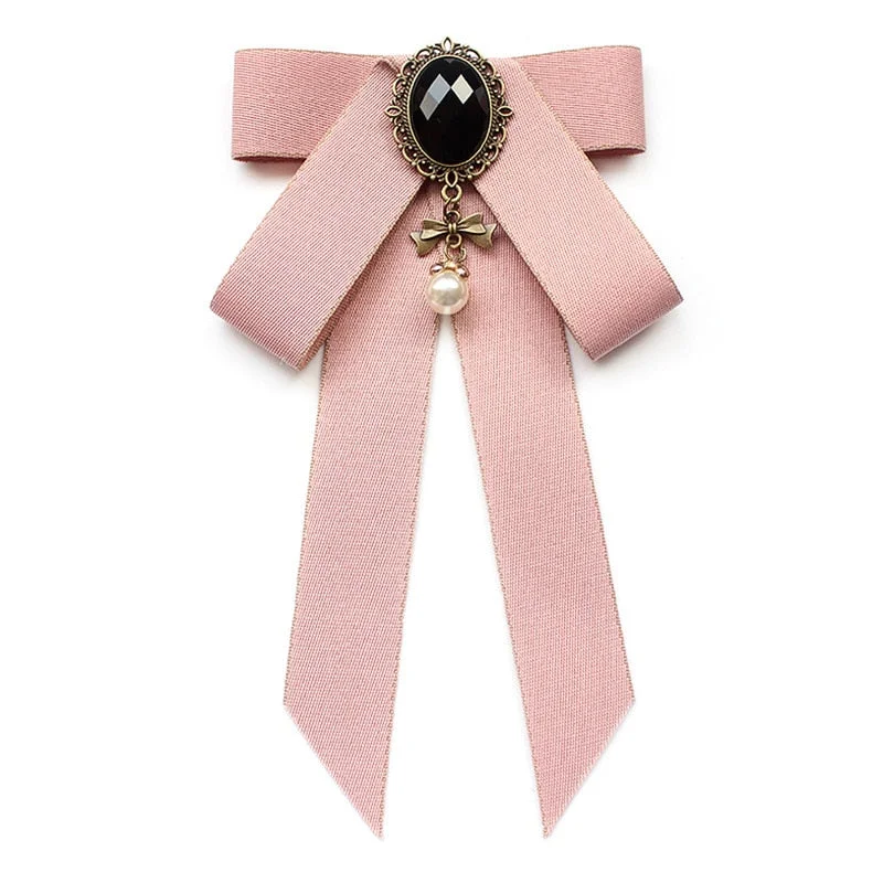 Vintage Bow Tie Cameo Ladies Head Diamond Ribbon Tassel Brooch Chic Girls Elegant Jewelry Collar Pin Girl Cravat Gift for Men
