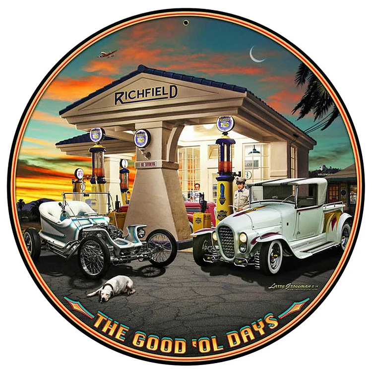 Richfield Gas Station The Good'ol Days - Round Vintage Tin Signs/Wooden Signs - 11.8x11.8in