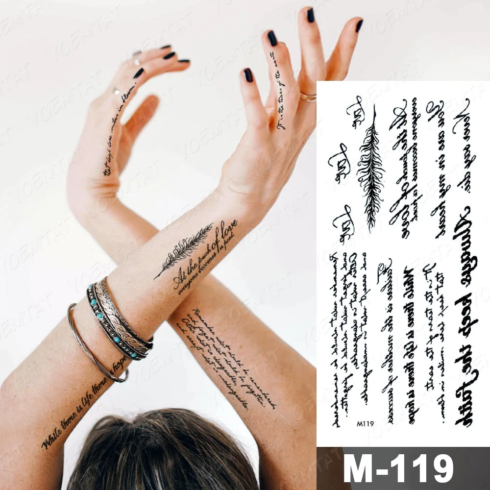 Handwriting Font Waterproof Temporary Tattoo Sticker Text Word Chicano Lettering Body Art Arm Wrist Fake Tatoo For Women Men