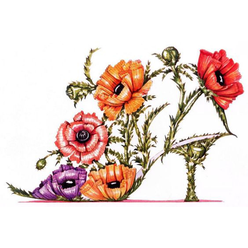 

40*30CM - Round Drill Diamond Painting - Flower High Heels, 501 Original