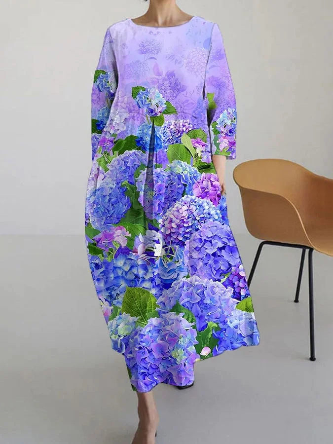 Women's Alzheimer's Awareness Floral Print Casual 3/4 Sleeve Dress