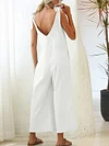Solid Color Lace-Up Jumpsuits