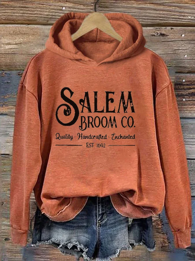 Halloween Witch Bat Salem Broom Co Print Pullover Hoodie