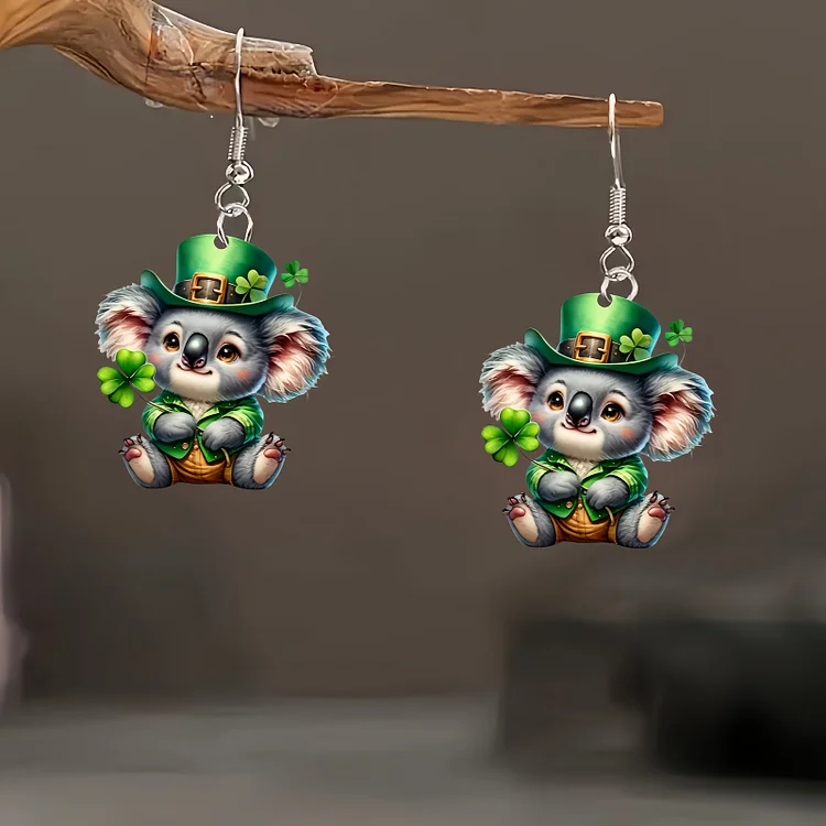 Patrick'S Day  Clover Koala Earrings