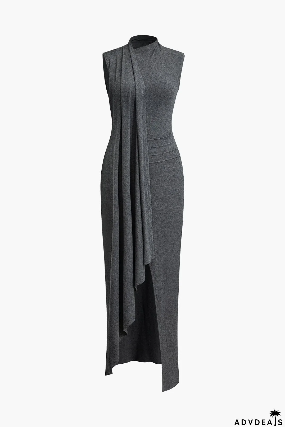 Wrap Slit Mock Charming Neck Sleeveless Maxi Dress
