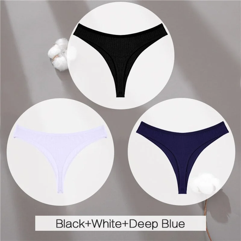 FINETOO Cotton Thongs Women 3Pcs/set Soft T-back Underpants S-XL Ladies G-string Underwear Low Waist Cotton Panty Lingerie New