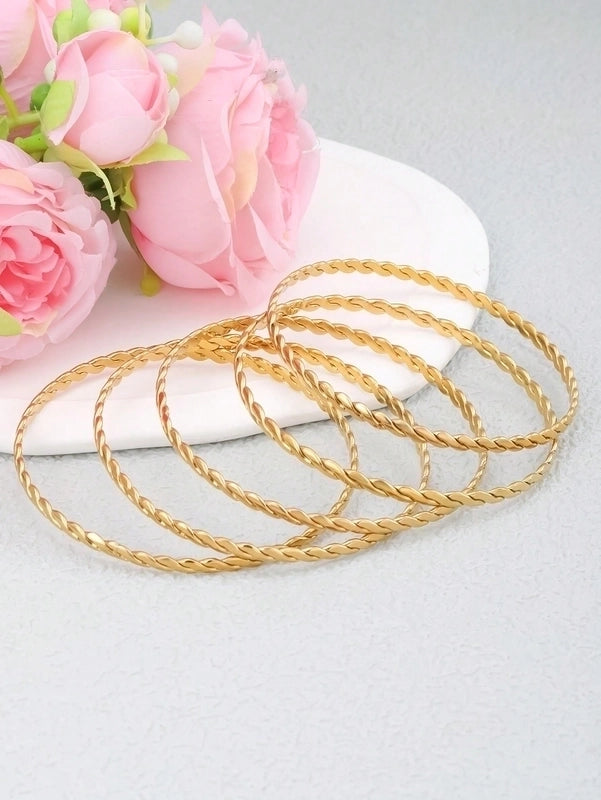 Vintage Style Minimalist Solid Color Titanium Steel 18K Gold Plated Bangle In Bulk4