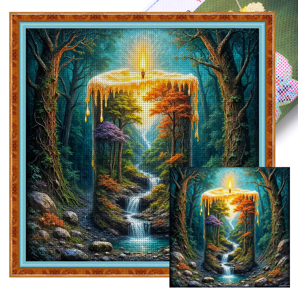 Silhouette Candle Scenery Full 11CT Pre-stamped Canvas(50*50cm) Cross Stitch