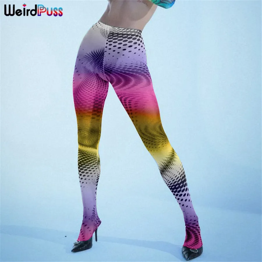 Weird Puss Tie Dye Print Mesh Foot Leggings Women Stretch Body-Shaping Sporty Pants Fashion Casual Streetwear Aesthetic Trousers