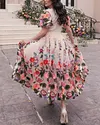 Women's Short Sleeve Mesh Flower Embroidery Dress