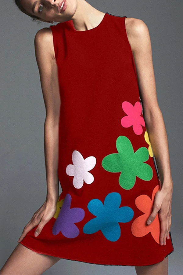 Colorful Floral Sleeveless Mini Dress