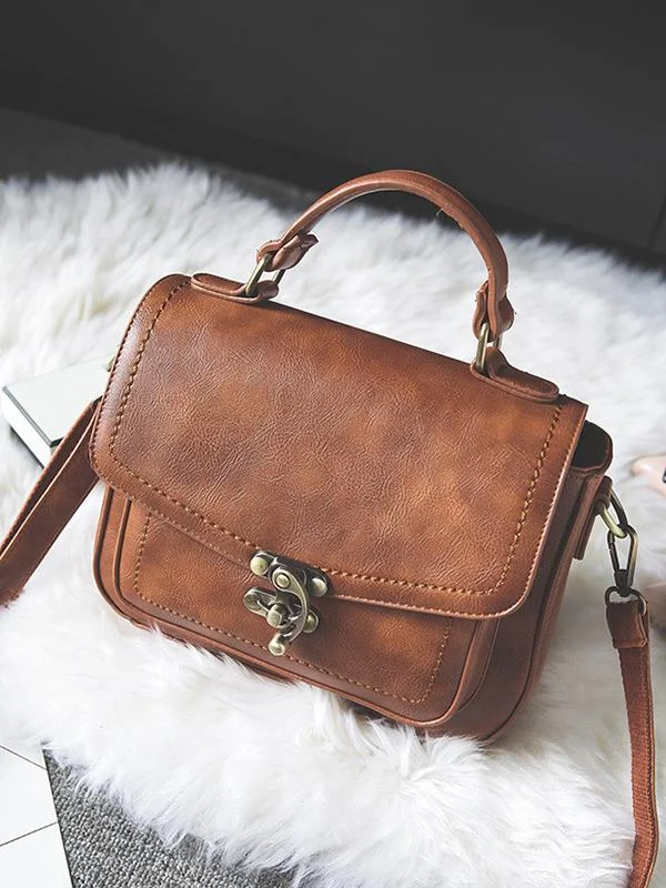 Vintage Unique Buckle Washed Leather Bag