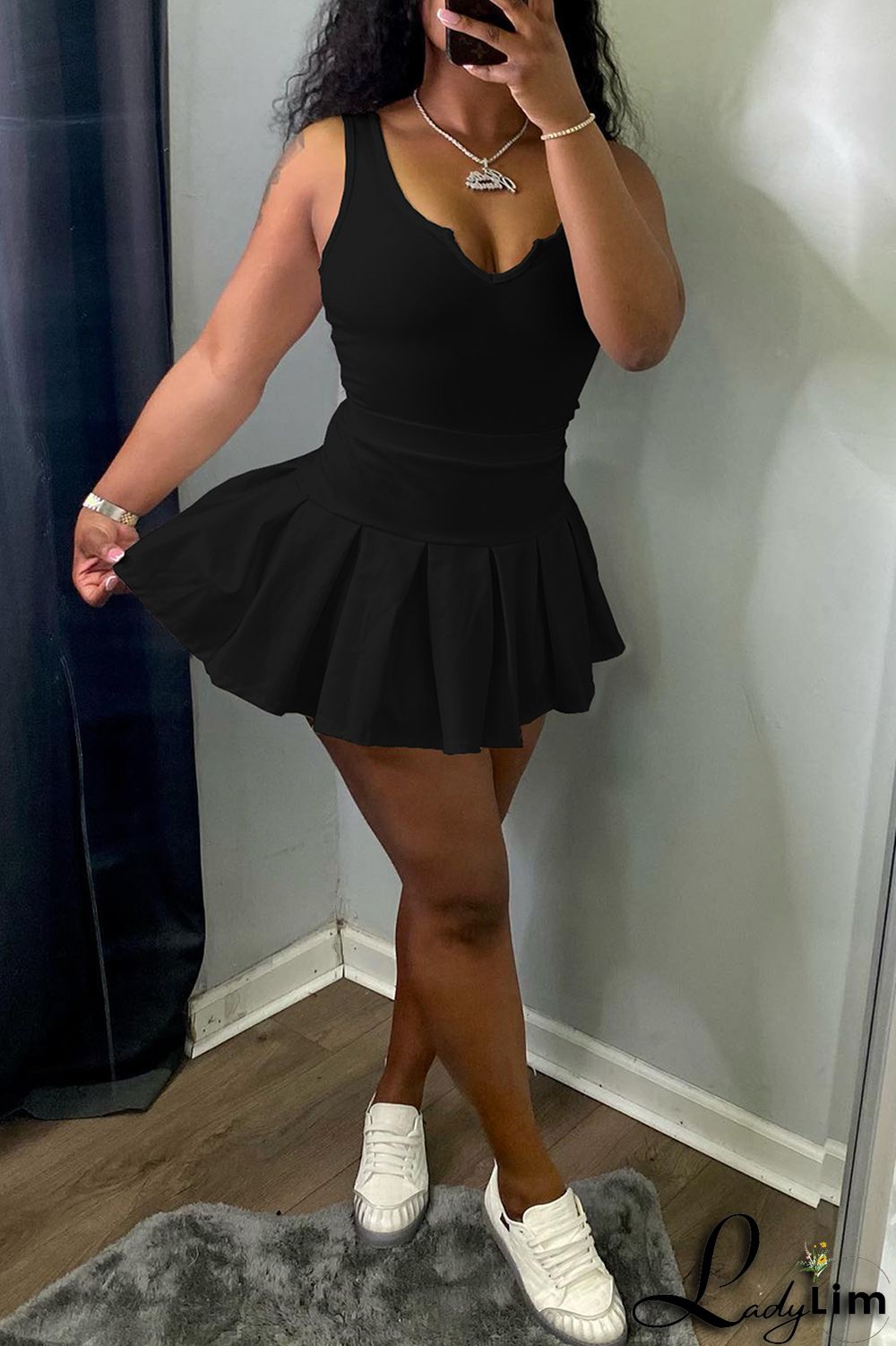 White Fashion Casual Solid Patchwork V Neck Sleeveless Two Pieces