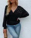 Pearls Decor Batwing Sleeve Sweater
