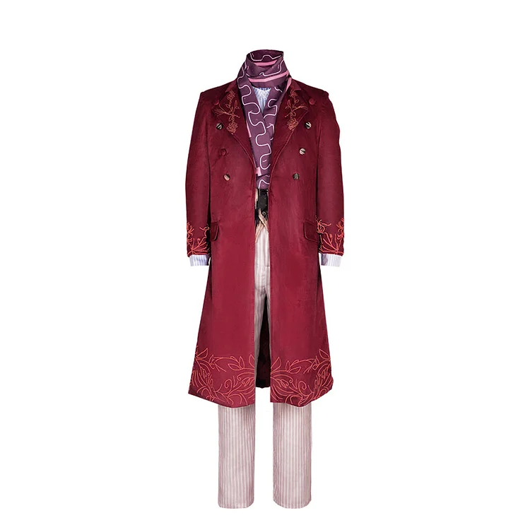 Wonka 2023 Willy Wonka Red Coat Set Cosplay Costume Halloween Carnival Suit