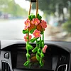 Daisy Potted Plant Car Mirror Hanging, Handmade Knitted Rear View Mirror Accessories, Car Plant Hanging, Crochet Car Mirror Hanging (White flower plant)