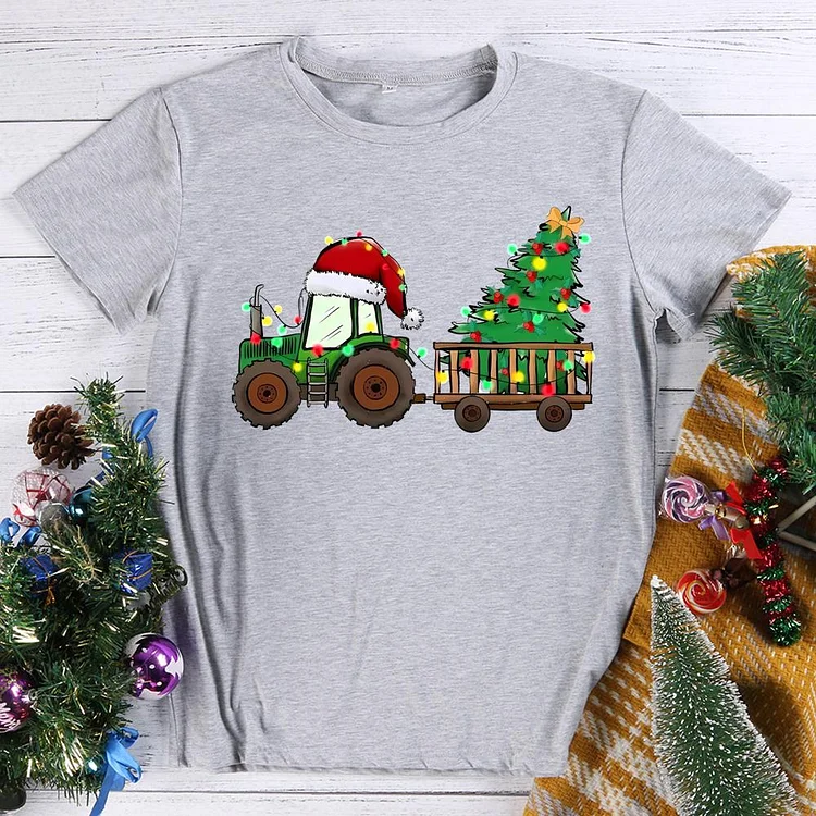 Christmas Tree Round Neck T-shirt-0019661