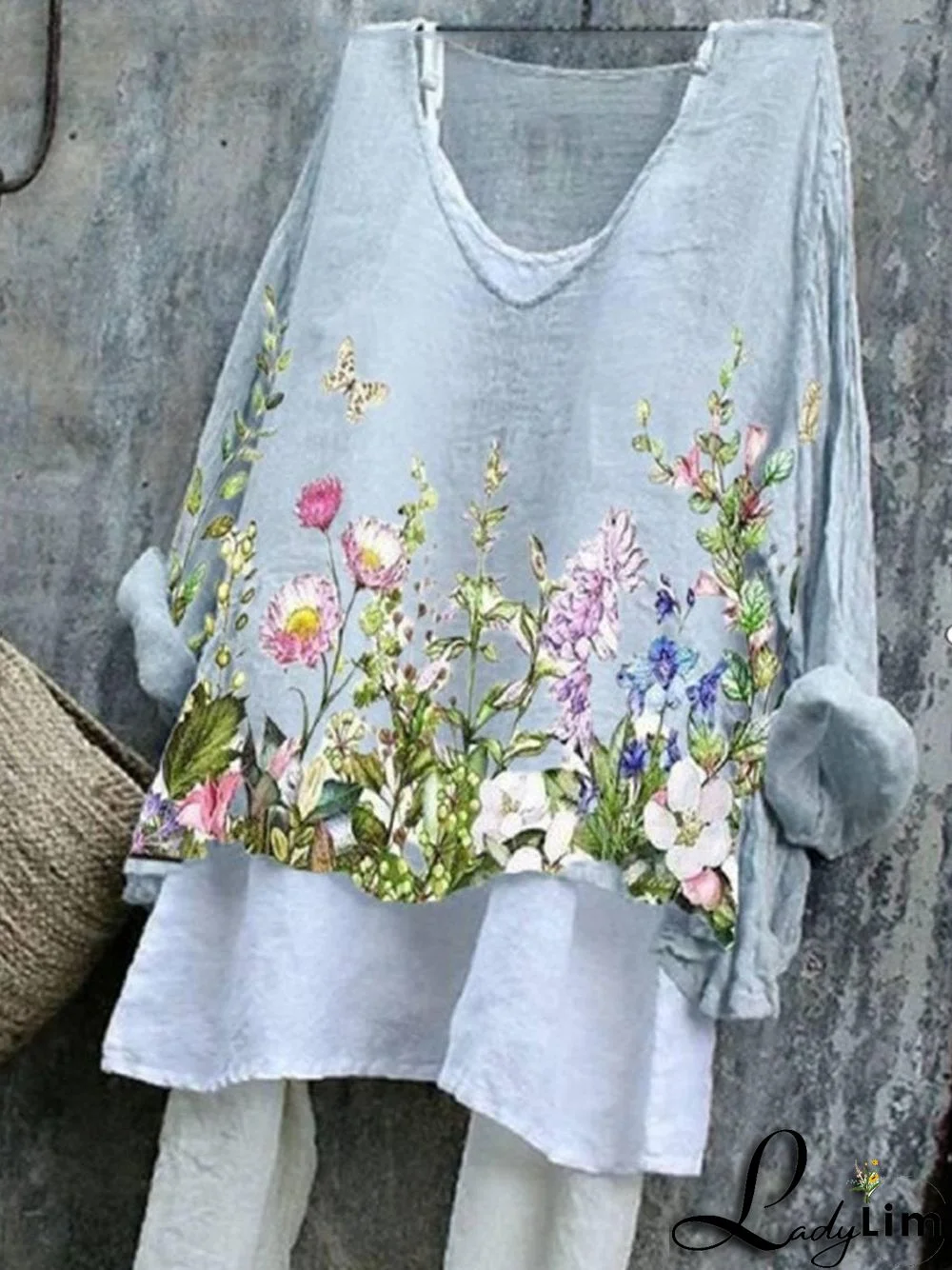 Summer Printed Cotton And Linen Two-piece Blouse