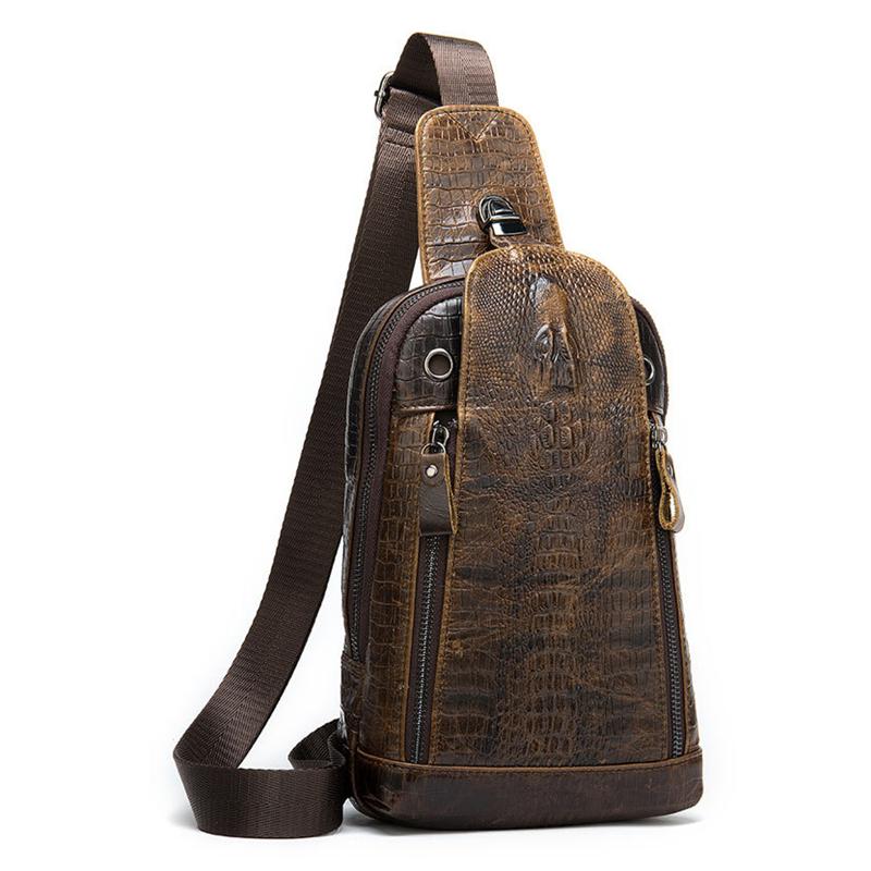 Mens Alligator Pattern Cow Leather Crossbody Bag Chest Bag