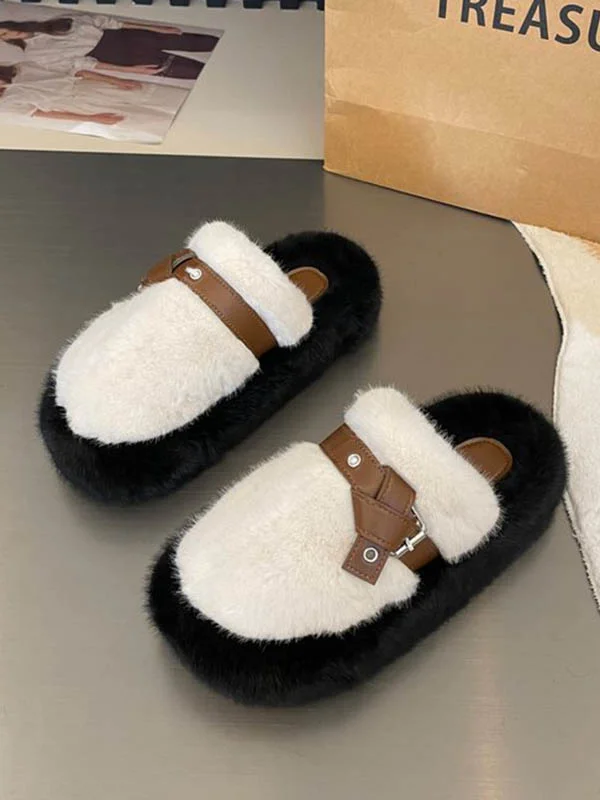 Buckle Round-Toe Split-Joint Platform Shoes Slippers