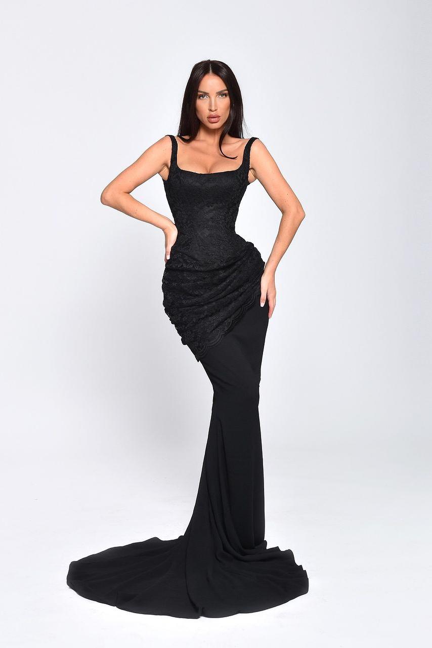 Lvs&Broner Spaghetti Strap Sleeveless Long Mermaid Prom Dress With Lace Embroidery