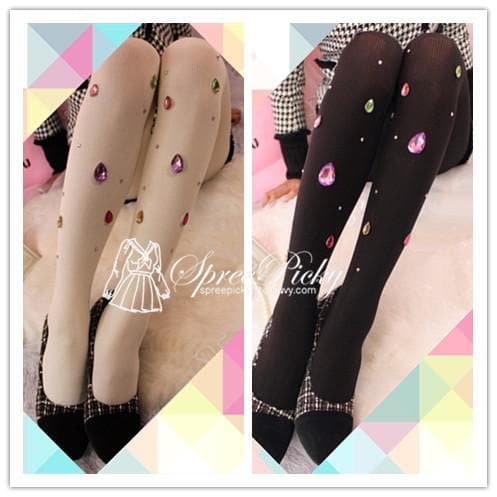 Blingbling Big Colorful Diamonds Vertical Stripes Thick Tights 180D SP130027