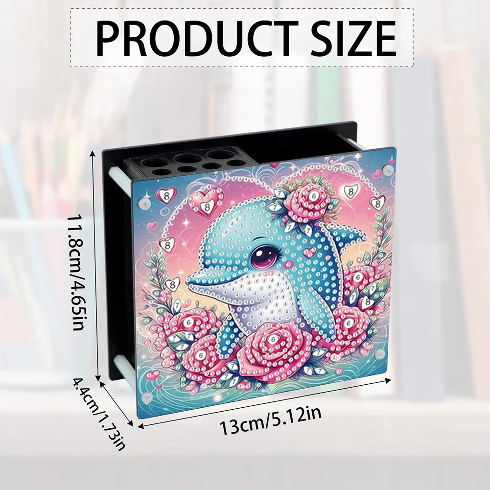 DIY Dolphin Special Shaped Diamond Painting Acrylic Pencil Holder Organizer