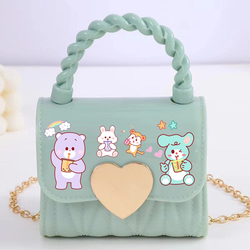 Kid’S Small PVC Cartoon Solid Color Cute Square Flip Cover Crossbody Bag