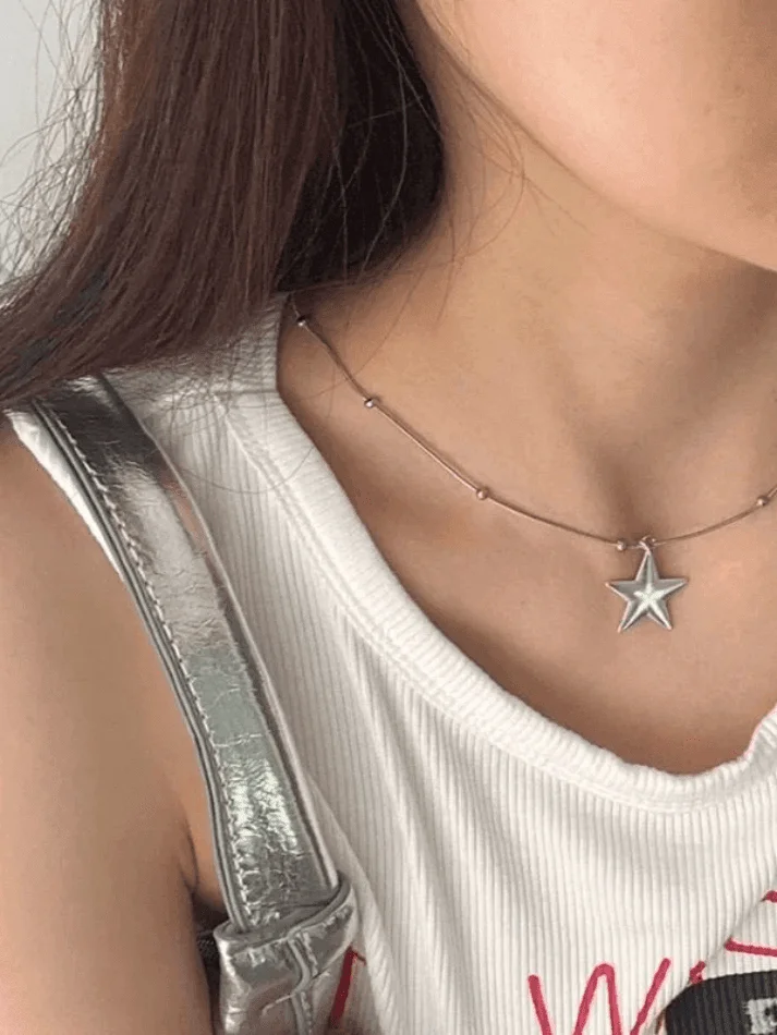 Brownm Silver Vintage Punk Star Necklace