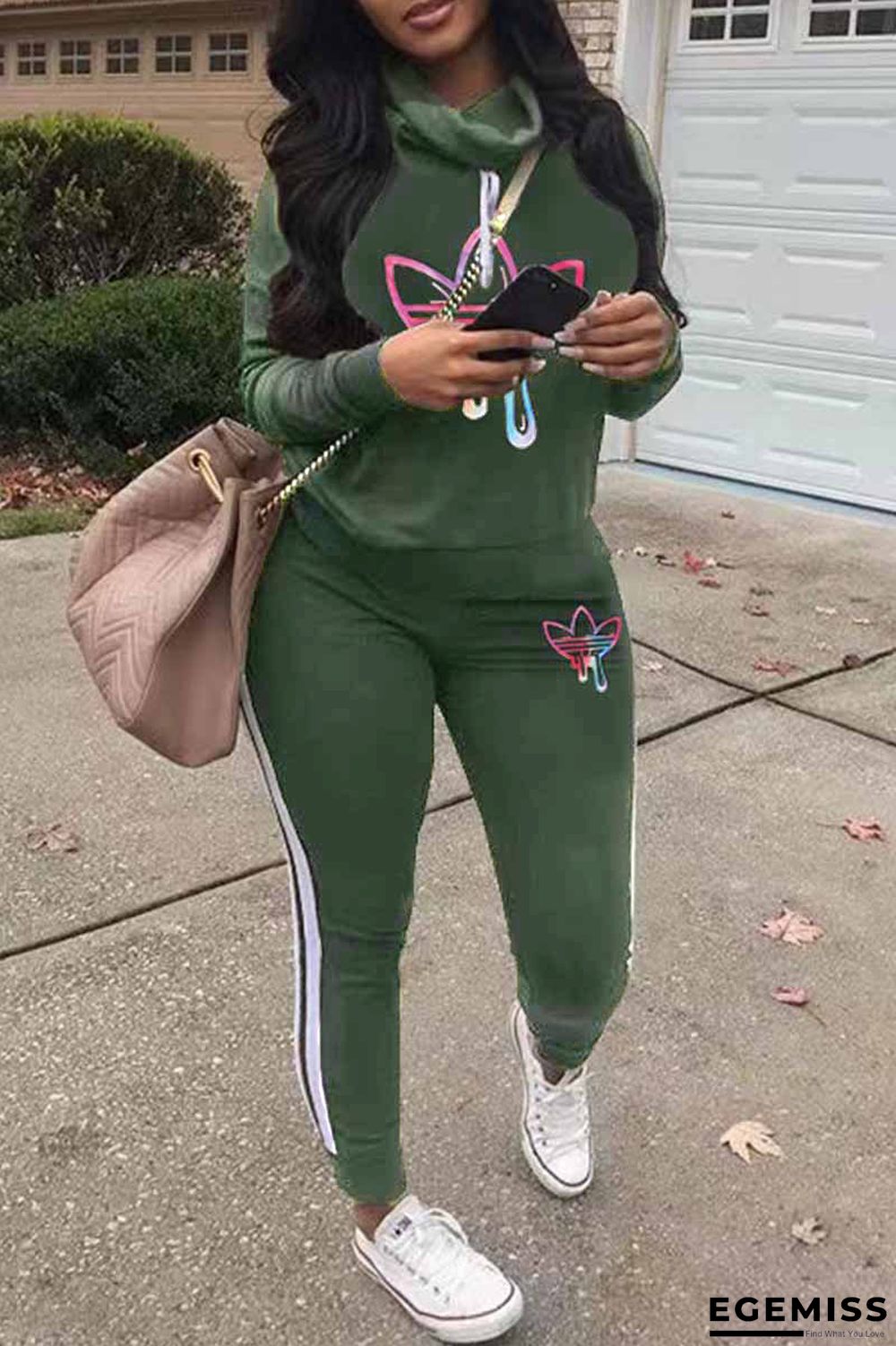 Army Green Street Print Patchwork Long Sleeve Two Pieces | EGEMISS